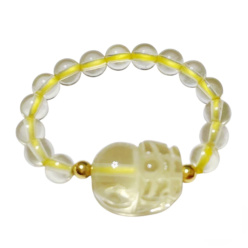 【A1寶石】黃水晶貔貅戒子-同鈦晶手排招財開運防小人能量