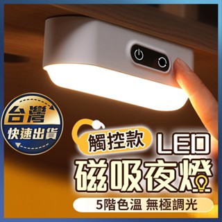 【LED磁吸夜燈】LED燈 小夜燈 五段調光 磁吸燈 閱讀燈 床頭燈 露營燈 走廊燈 USB充電燈 櫥櫃燈 氛圍燈