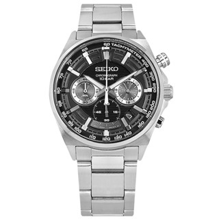 SEIKO 精工 / 經典條紋 三眼計時 日期 防水100米 不鏽鋼手錶 黑色 / SSB397P1 / 41mm
