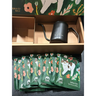 濃鬱曼巴濾掛式咖啡8包十304不鏽鋼手沖壺(350ml)×1入禮盒組