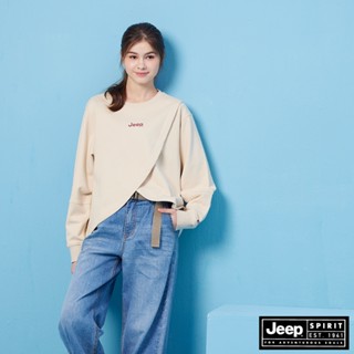 JEEP 女裝 交叉剪裁造型大學T-米白色