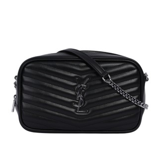 YSL Mini Lou 銀字V紋小牛皮相機包/斜揹包(黑色) 748849 DV702 1000