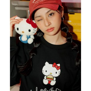 AIR SPACE LADY 【Hello Kitty聯名】內刷毛刺繡寬版大學TEE(黑/白/灰) 女裝 現貨