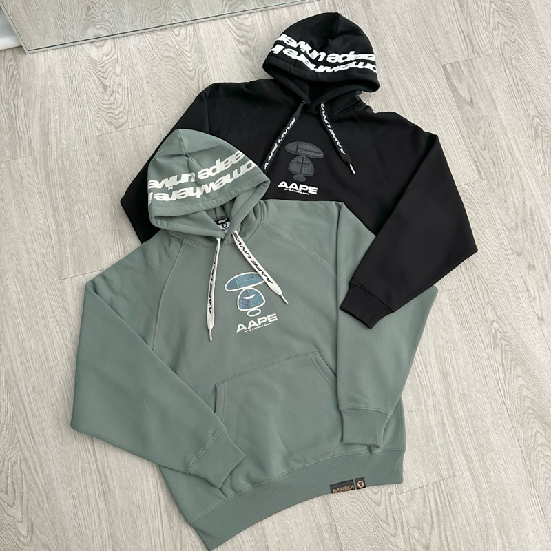 24秋冬新品❄️AAPE胸前皮革猿猴帽子字母LOGO帽T