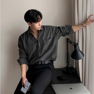 【Joybuy】韓國男裝高階感休閒長袖襯衫男生秋季韓版寬鬆免燙襯衫上衣