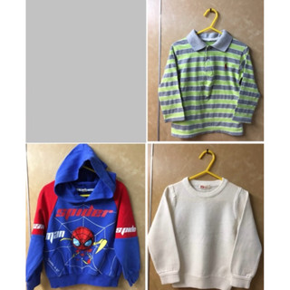 二手 （3件一起賣）小男童2-3Y 灰綠條紋POLO衫長袖上衣/蜘蛛人長袖連帽上衣/JJL KID白色上衣