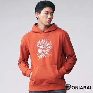 BLUE WAY 鬼洗 ONIARAI - 男款 賽博龐克錯位線條連帽長TEE(橘)