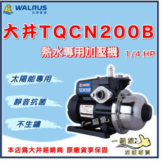 ❗最便宜❗【一級泵】🌸免運🌸 大井 TQCN200B 1/4HP太陽能 熱水專用 加壓機 電子穩壓加壓機 TQCN200
