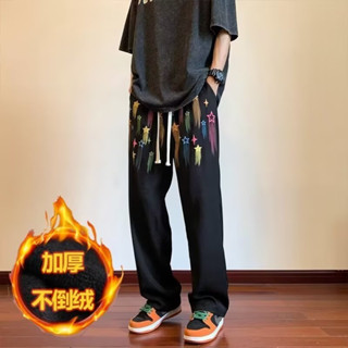 TT旗艦店 M-5XL 韓版潮流直筒褲男生加絨運動褲 大尺碼 休閒長褲 闊腿褲 刷毛褲 工作褲 寬鬆男生長褲L705