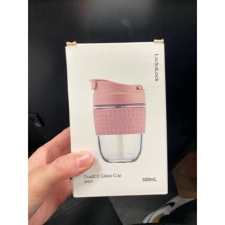 lock&lock 樂扣樂扣 兩用耐熱玻璃隨行杯(粉色)350ml