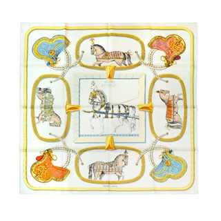Hermes 駿馬盛宴圖驣絲巾/方巾-90cm(米白)