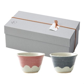 ***現貨***日本製美濃燒富士山對杯禮盒 陶杯 茶杯 青富士赤富士 夫妻碗 對杯/情人杯/結婚新居賀禮