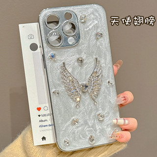 天使翅膀 蝴蝶 蘋果 i11 水鑽保護殼 立體貼鑽 iPhone 16 15 13 Pro 防摔手機殼 i14 電鍍硬殼