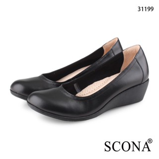 SCONA 蘇格南 全真皮 簡約舒適楔型鞋 黑色 31199-1