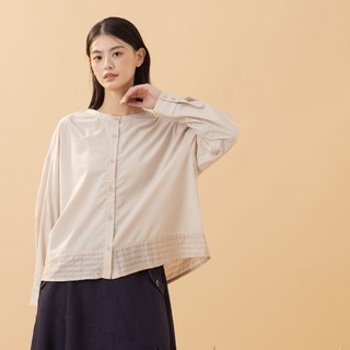 【MOSS CLUB】天絲棉圓領長袖氣質襯衫 黑 粉