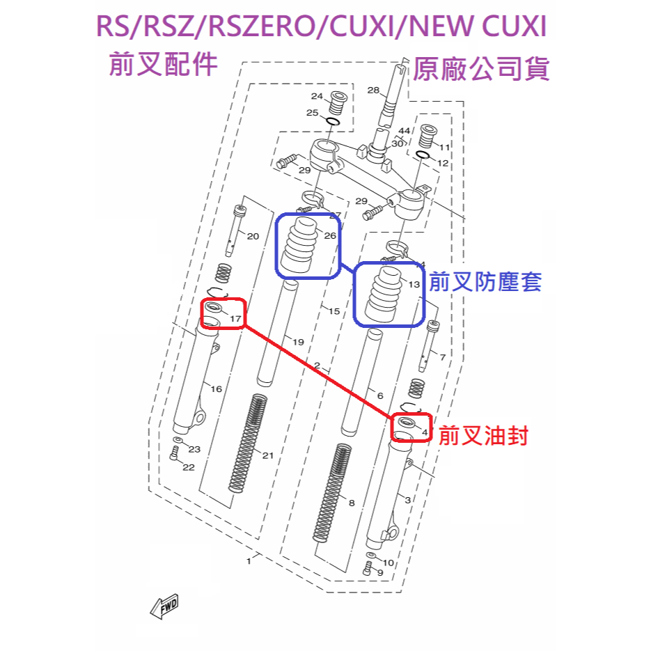 山葉 原廠 RS 100 CUXI QC RSZ ZERO 前叉油封 前避震油封 前避震器油封 前叉防塵套 毛毛蟲 公司