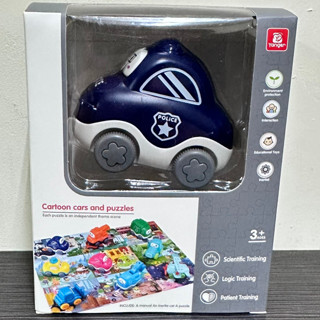 (當日寄+發票)卡通Q版慣性玩具車 DIY拚圖積木警車 警車造型木製隨身拼圖 拼圖20片+慣性警車*1臺