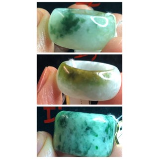 i組天然玉石緬甸玉正品A貨翡翠花青三彩黃翡黃加綠飄花玉戒指/扳指/指環