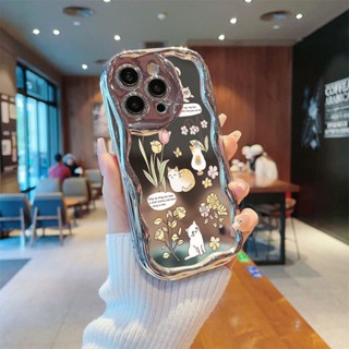 iphone 16 15 14 13 12 Pro Max XR i7 i8 Plus簡約英文卡通貓咪奶油電鍍鏡面手機殼