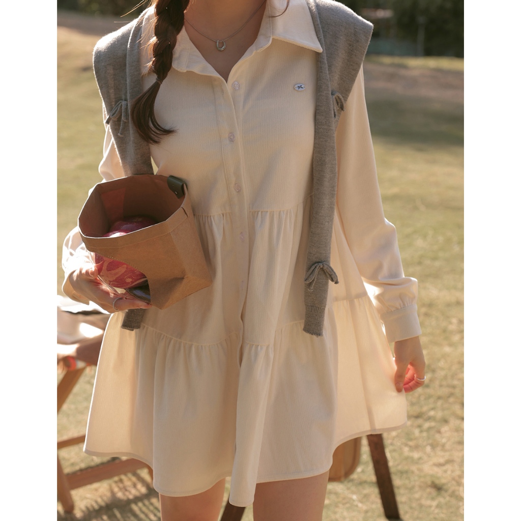 AIR SPACE LADY 燈芯絨蛋糕短洋裝(白/藍) 女裝 現貨