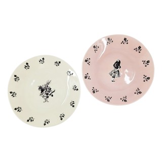 Vintage+。復古家。日本製 美濃燒 愛麗絲夢遊仙境 。愛麗絲 白兔先生 陶瓷 碟子 盤子 (19cm)(特價)