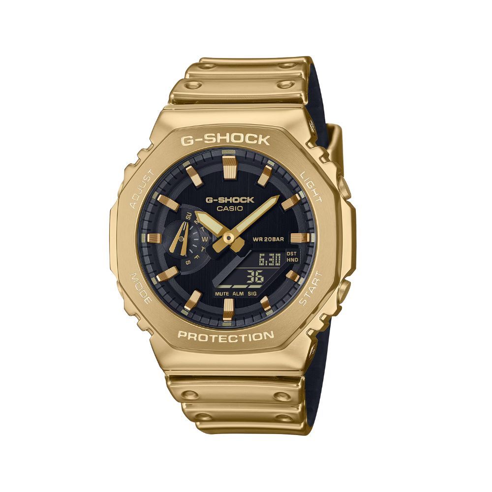 【CASIO 卡西歐】G-SHOCK 金屬光澤 金屬錶殼 八角形錶殼 金_GM-2100YMG-9_44.4mm