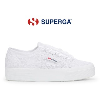 SUPERGA 女鞋 休閒鞋 厚底鞋 2740 經典系列 蕾絲 花朵 增高3.5cm 白 S2136QW-A0A