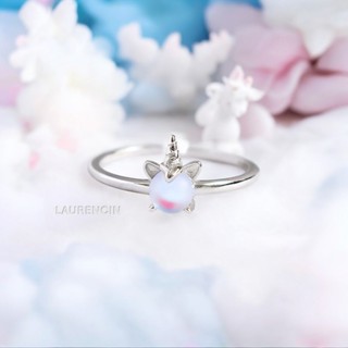 【LAURENCIN】 S925變色七彩石夢幻獨角獸戒指/戒指/S925純銀/七彩石/獨角獸戒指/開口戒/變色戒指