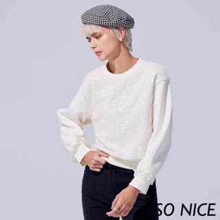 SO NICE【特惠】空氣棉-亮片花呢拼接上衣｜都會時尚女裝 【58341021】
