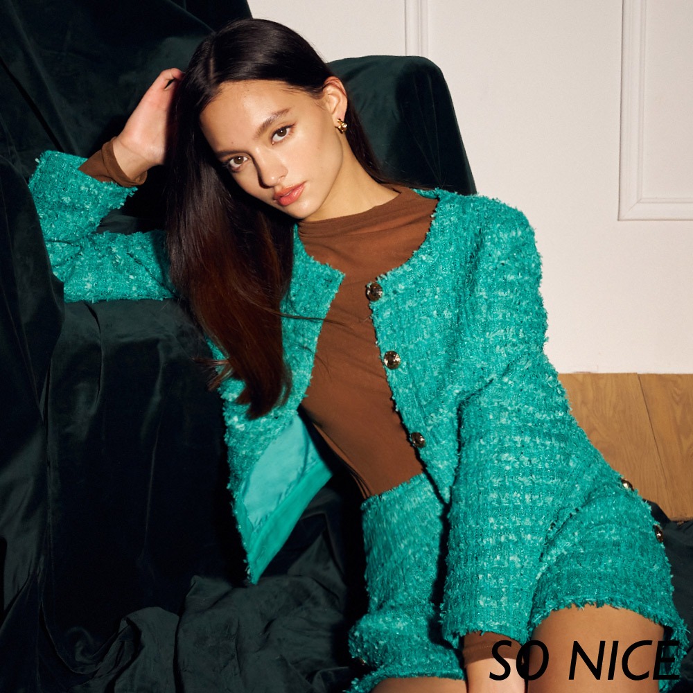 SO NICE【特惠】火山領透膚網布上衣｜綠/咖啡｜都會時尚女裝 【58341026】