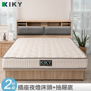 【KIKY】飛燕床頭箱搭配佐藤抽屜床底 二件組 臺灣製造｜✧單人、雙人、雙人加大✧ 附插座貓抓皮靠墊床頭片 床組