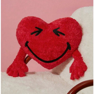 正版聯名 SmileyWorld®卡通愛心造型笑臉刺繡毛茸茸抱枕 靠墊