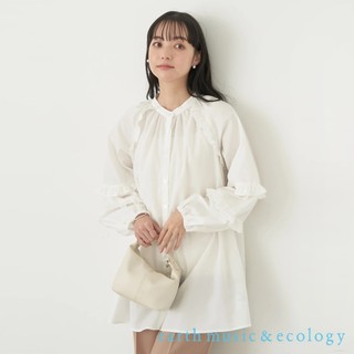 earth music&ecology 層次荷葉摺邊設計斜插肩長版襯衫(1L41L0G0200)