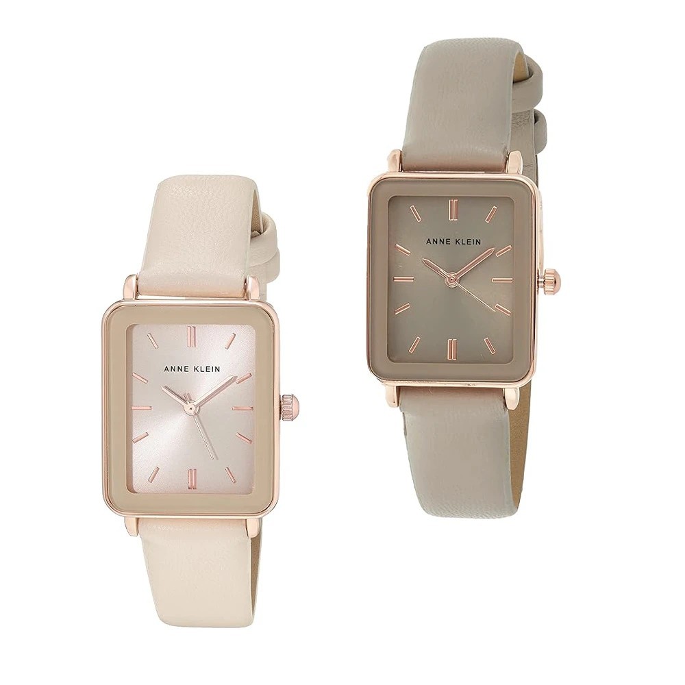 ANNE KLEIN 優雅簡約女性方型全素皮革手錶 腕錶(多款可選)
