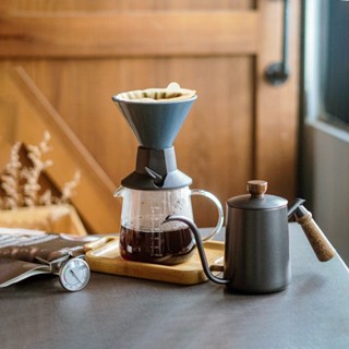 Driver 簡約可調手沖咖啡濾杯壺組 手沖壺 細口壺 咖啡濾杯 陶瓷濾杯 耐熱玻璃壺 溫度計 手沖咖啡組