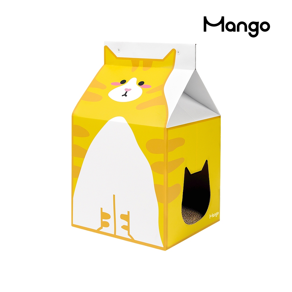 Mango 牛奶盒貓抓屋 黑白奶牛 黃色小貓 貓用 貓抓板 貓屋 貓玩具 蠻果