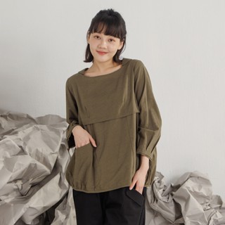 【MOSS CLUB】小翻領竹節棉七分袖上衣 藍 綠