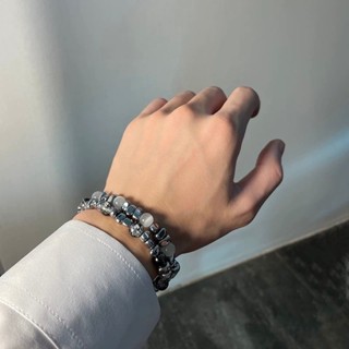 裂紋貓眼碎鋼手鍊/項鍊 黑/白 男女可戴 串珠手鍊 男生手鍊 手鏈男 男生飾品 冰珠手鍊 United Freak