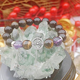 開光【十字金剛杵◎純銀手錬】925純銀 黑曜石 銀曜石 紫水晶 虎眼 防小人 | 闢是非 | 貴人運