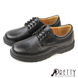 【Pretty】女鞋 學生鞋 學生皮鞋 全黑工作鞋 素面 綁帶 N-24221