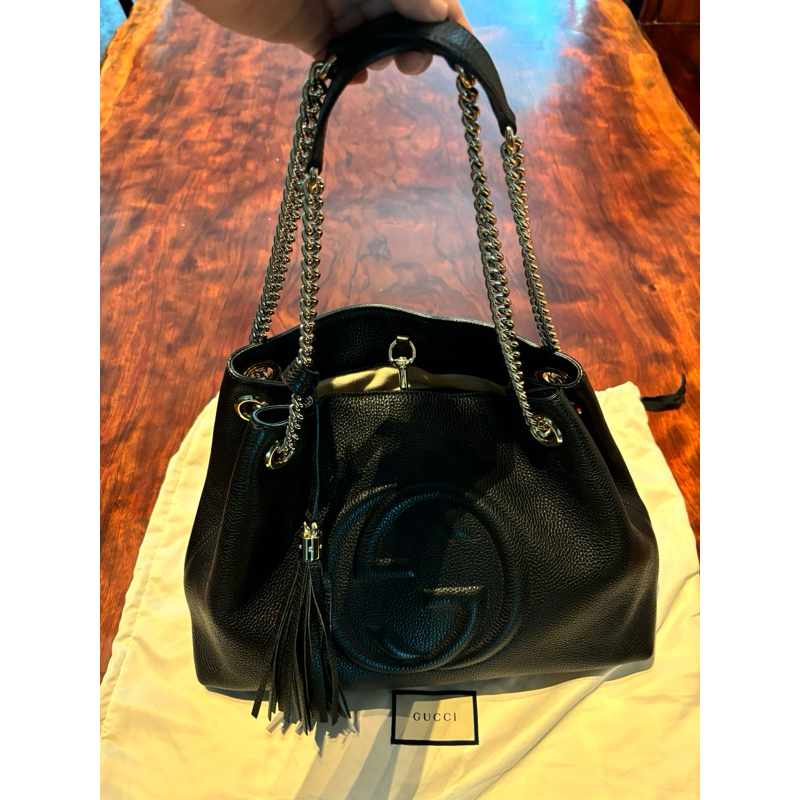 GUCCI經典SOHO系列雙G LOGO流蘇手提/肩背包