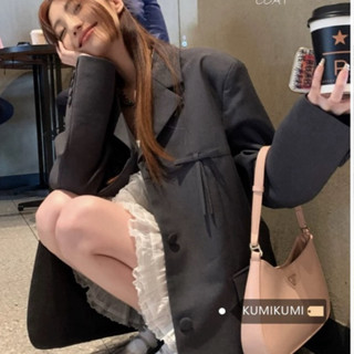 FoMoT ♡ 設計感蝴蝶結中長款寬鬆灰色西裝外套