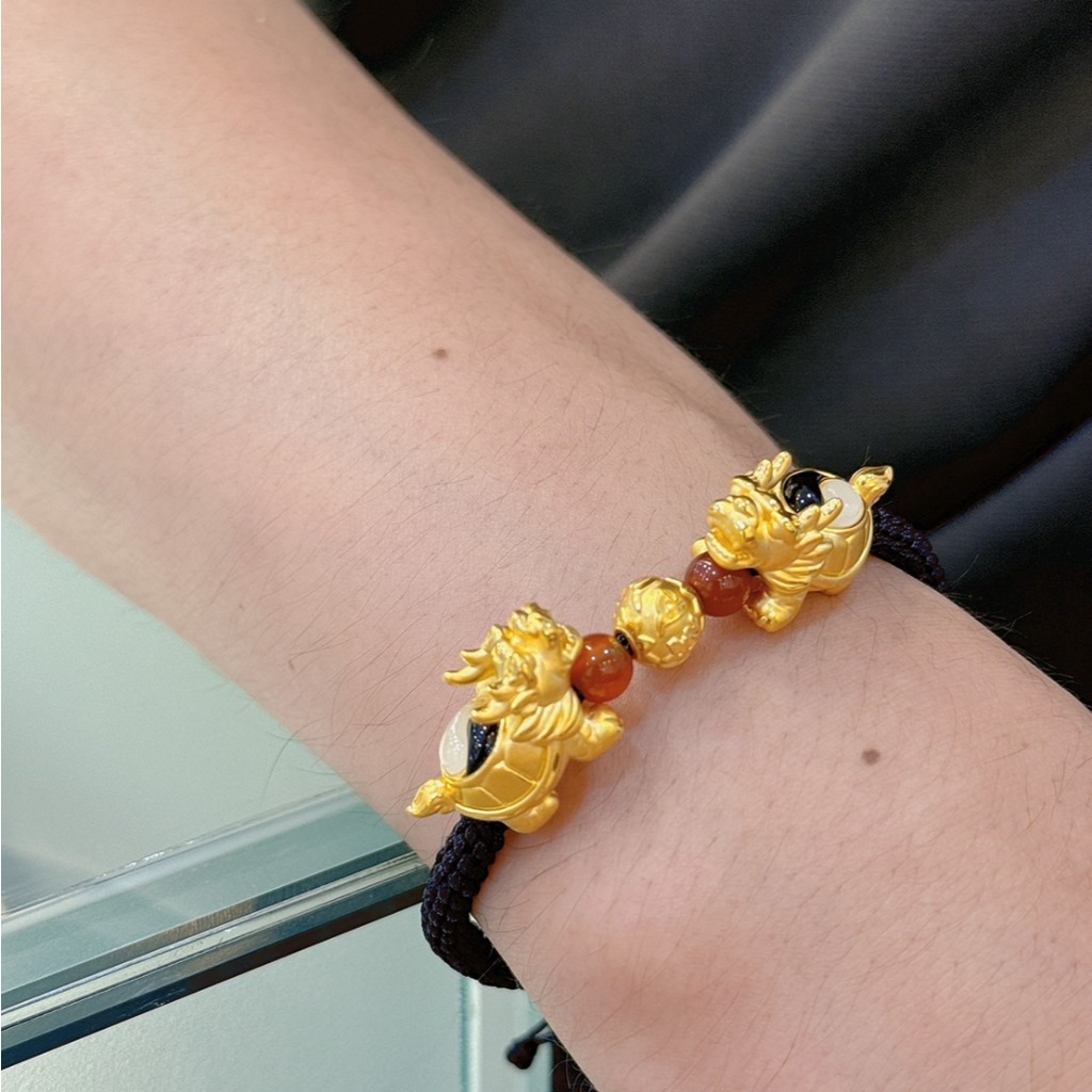 傑壹珠寶 9999黃金手繩 黃金龍龜 太極 玉 硬金