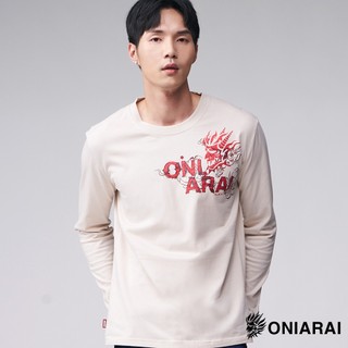 BLUE WAY 鬼洗 ONIARAI - 男款 潮流文字側鬼長TEE(米杏)