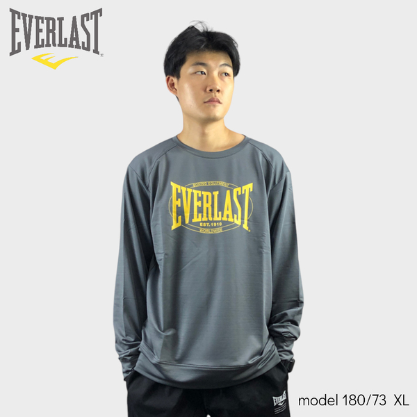 EVERLAST 長袖 灰色 黃LOGO 機能 薄長T 男 4151800110