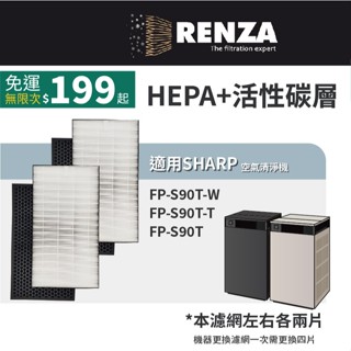 適用 Sharp 夏普 FP-S90T-W FP-S90T-T FP-S90 純淨美學 空氣清淨機 HEPA+活性碳濾網