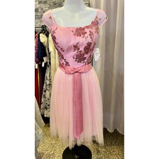 小姐新娘伴娘媽媽禮服 尺碼M 粉紅色亮片蕾絲刺繡網紗 年輕可愛