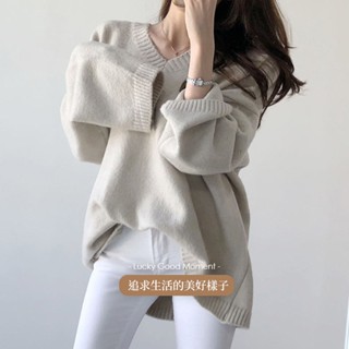 【PureOne】韓系V領 慵懶氣質風 針織上衣 秋冬毛衣 針織衫 女生顯瘦 韓版造型 女裝長版 冬裝衣服 M319