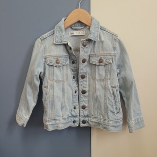 二手女幼童童裝2-3Y（98cm）//【ZARA】百搭刷破牛仔外套 女寶牛仔外套
