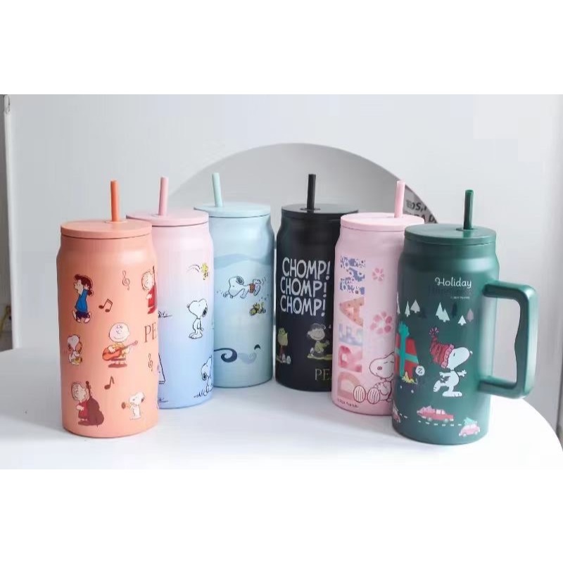 奶油商店｜台灣現貨🐈史努比保溫杯 304不銹鋼1.5L大容量新款大麥剋冰壩杯 帶手柄冰霸杯 保溫杯 高顏值 吸管 咖啡杯